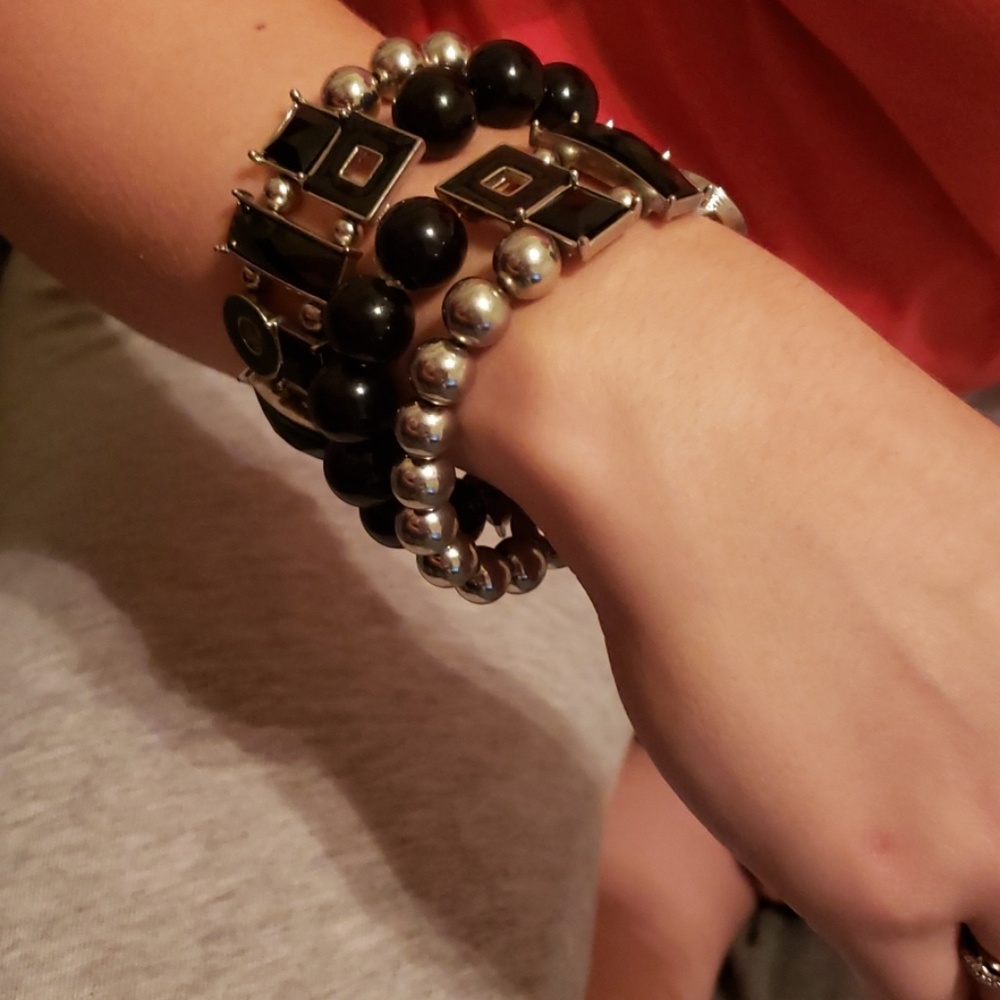 Stretchy Bracelets - Black & Silver